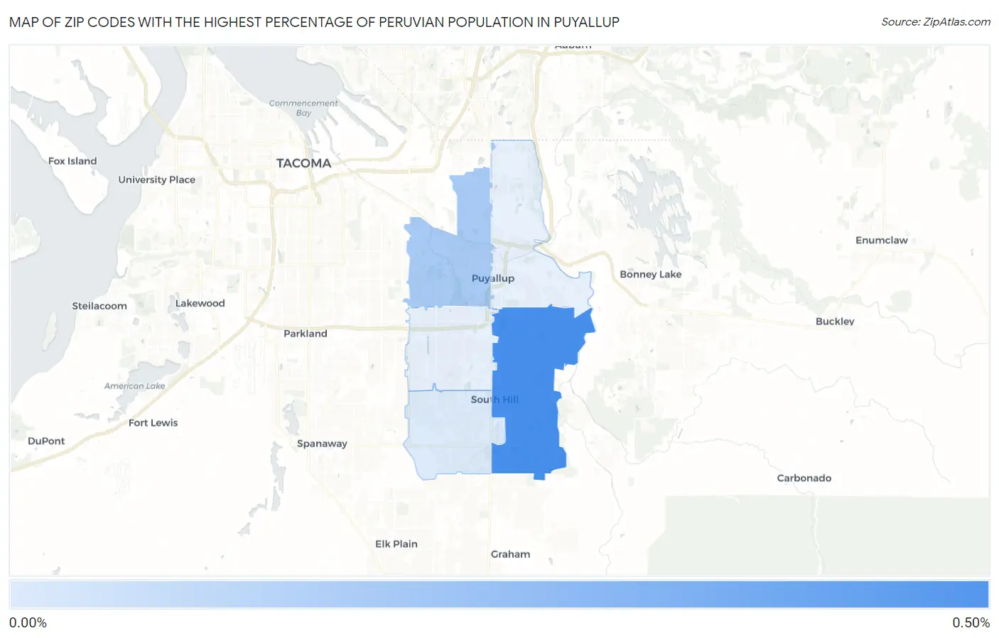 Zip Codes with the Highest Percentage of Peruvian Population in Puyallup Map