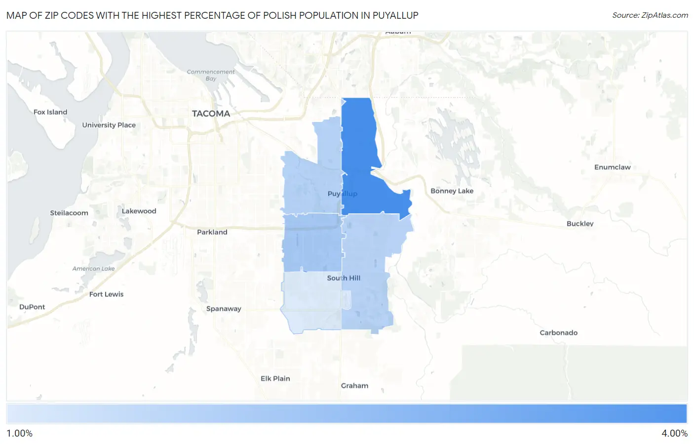 Zip Codes with the Highest Percentage of Polish Population in Puyallup Map