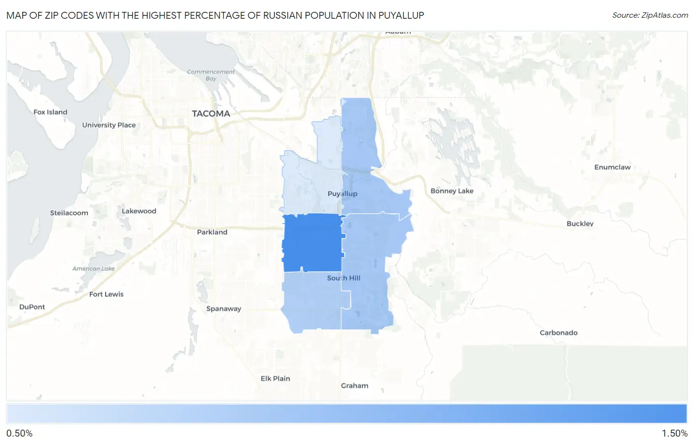 Zip Codes with the Highest Percentage of Russian Population in Puyallup Map