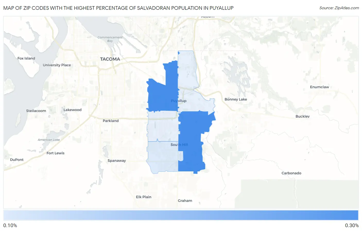 Zip Codes with the Highest Percentage of Salvadoran Population in Puyallup Map