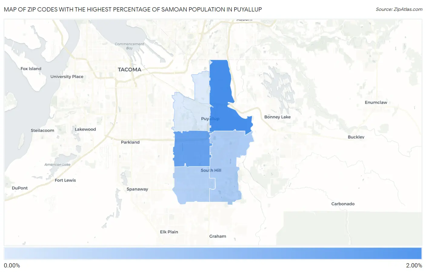 Zip Codes with the Highest Percentage of Samoan Population in Puyallup Map