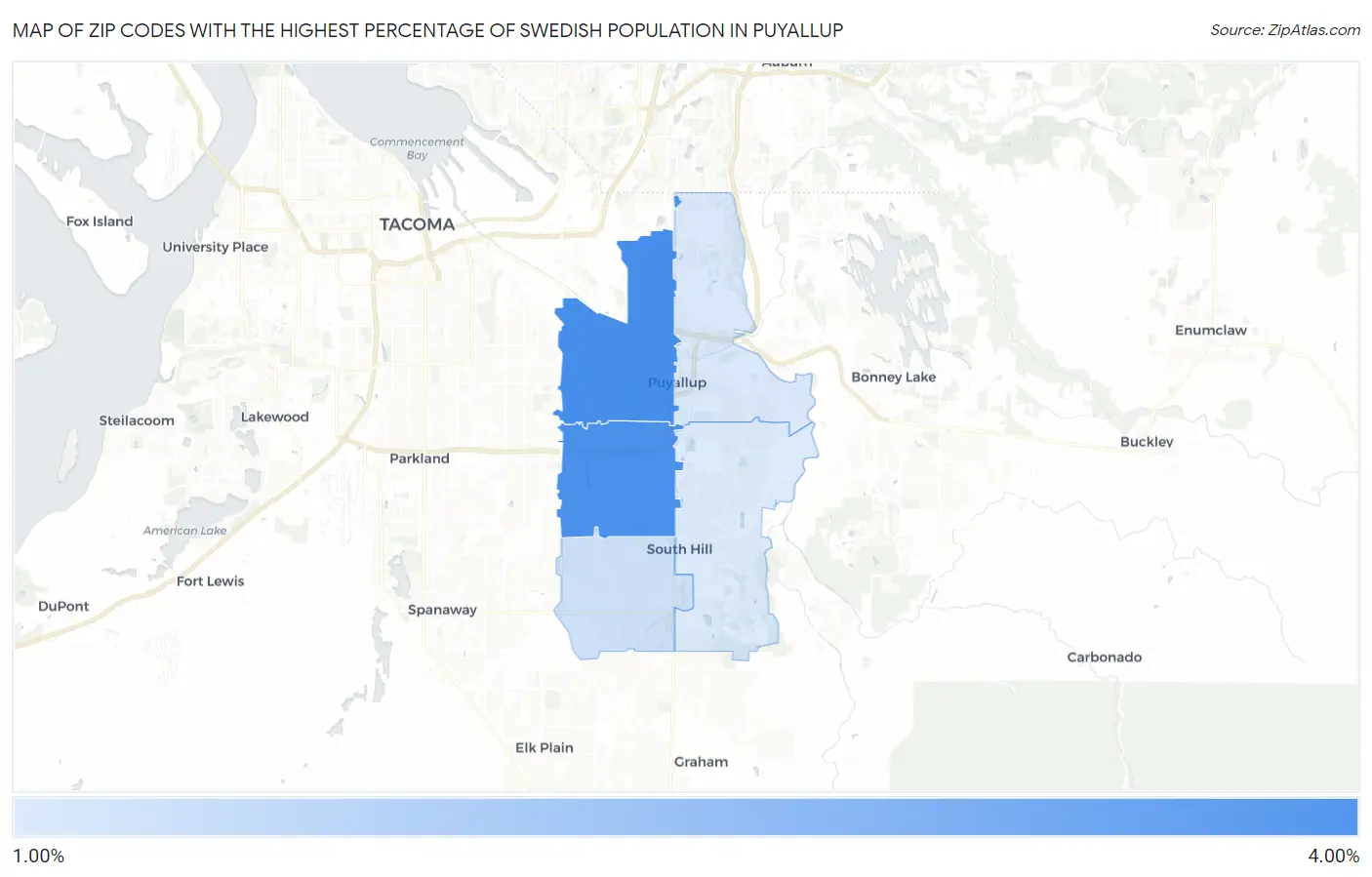 Zip Codes with the Highest Percentage of Swedish Population in Puyallup Map