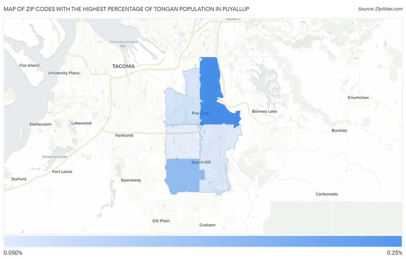 Zip Codes with the Highest Percentage of Tongan Population in Puyallup Map