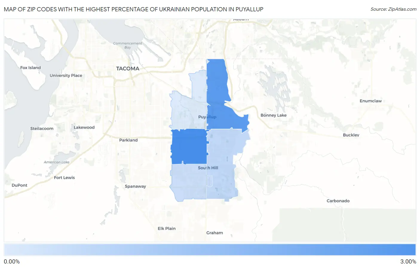 Zip Codes with the Highest Percentage of Ukrainian Population in Puyallup Map
