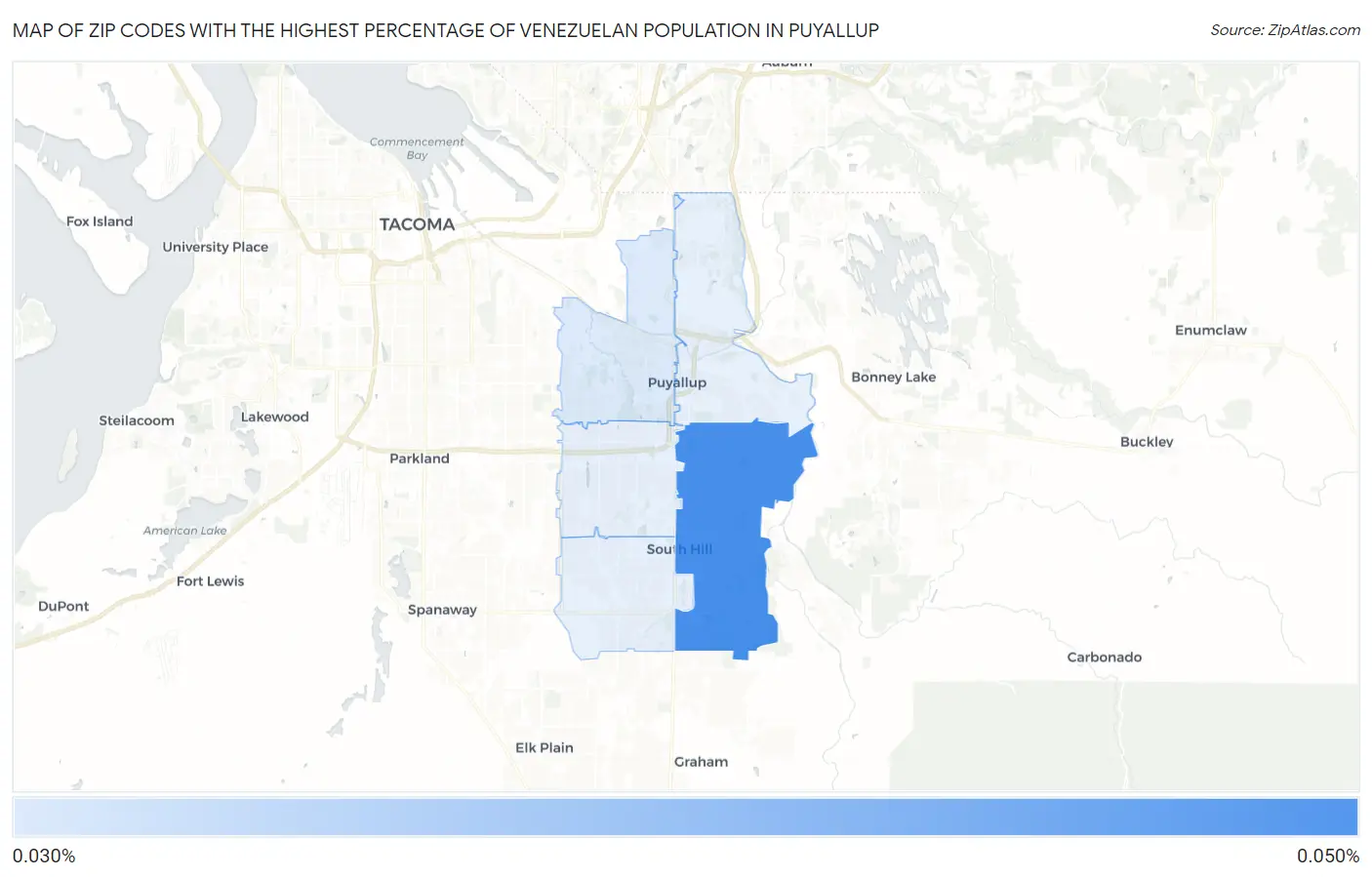 Zip Codes with the Highest Percentage of Venezuelan Population in Puyallup Map