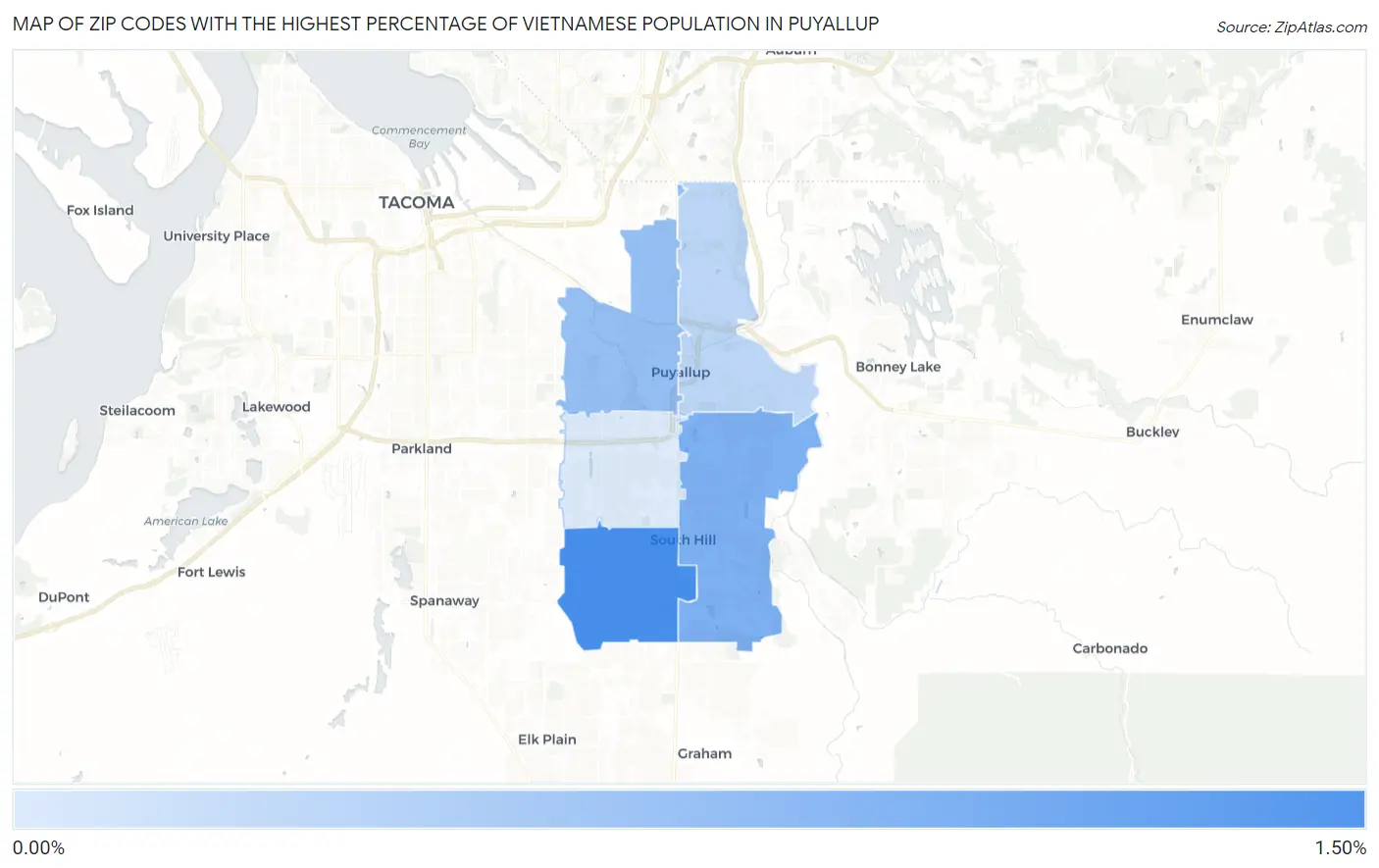 Zip Codes with the Highest Percentage of Vietnamese Population in Puyallup Map