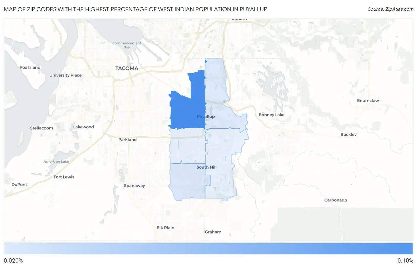 Zip Codes with the Highest Percentage of West Indian Population in Puyallup Map