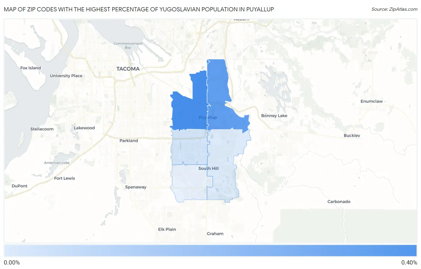 Zip Codes with the Highest Percentage of Yugoslavian Population in Puyallup Map