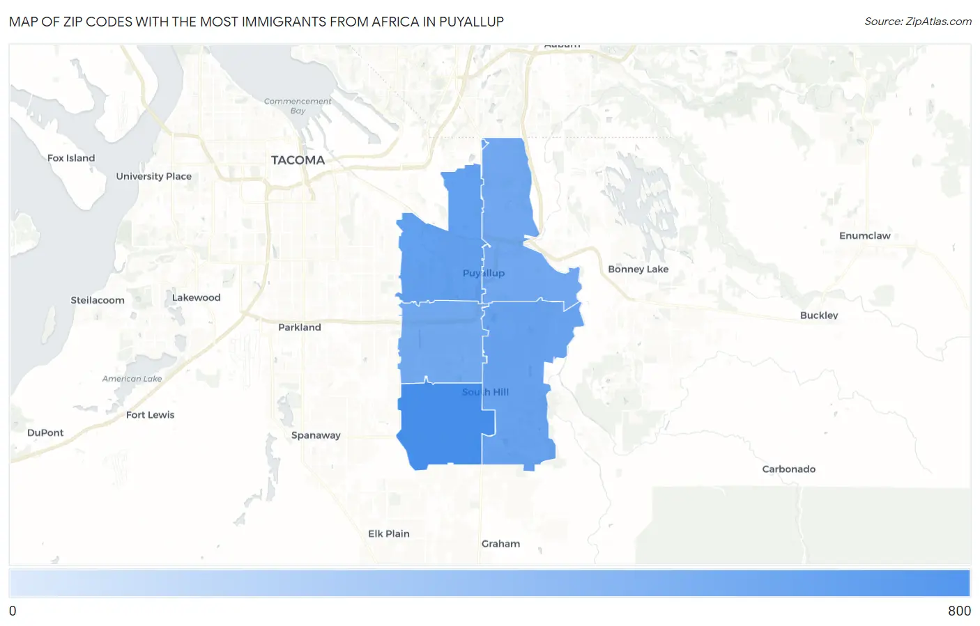 Zip Codes with the Most Immigrants from Africa in Puyallup Map