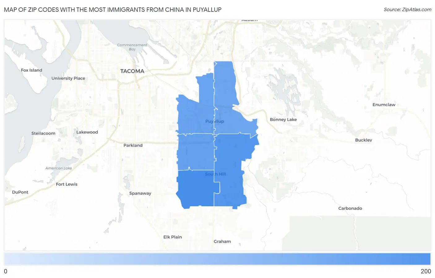 Zip Codes with the Most Immigrants from China in Puyallup Map