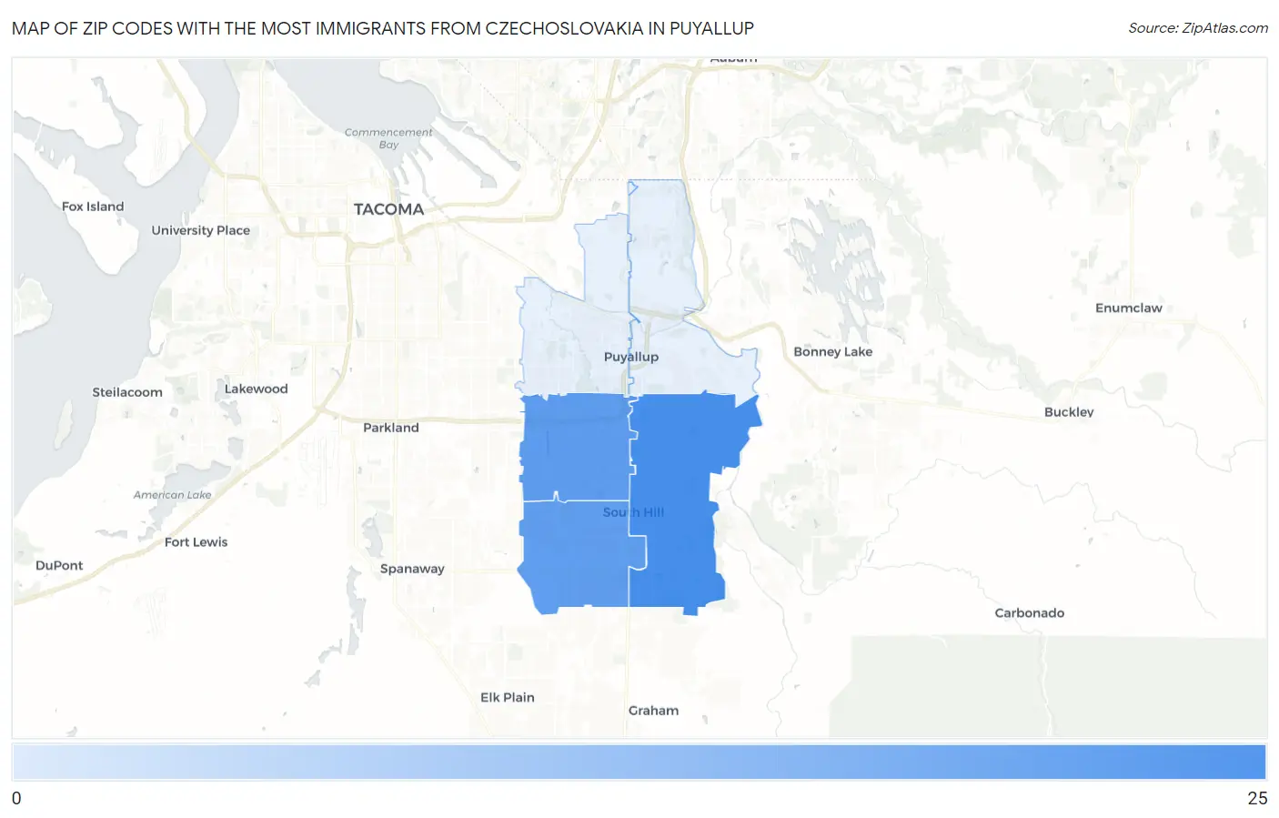 Zip Codes with the Most Immigrants from Czechoslovakia in Puyallup Map