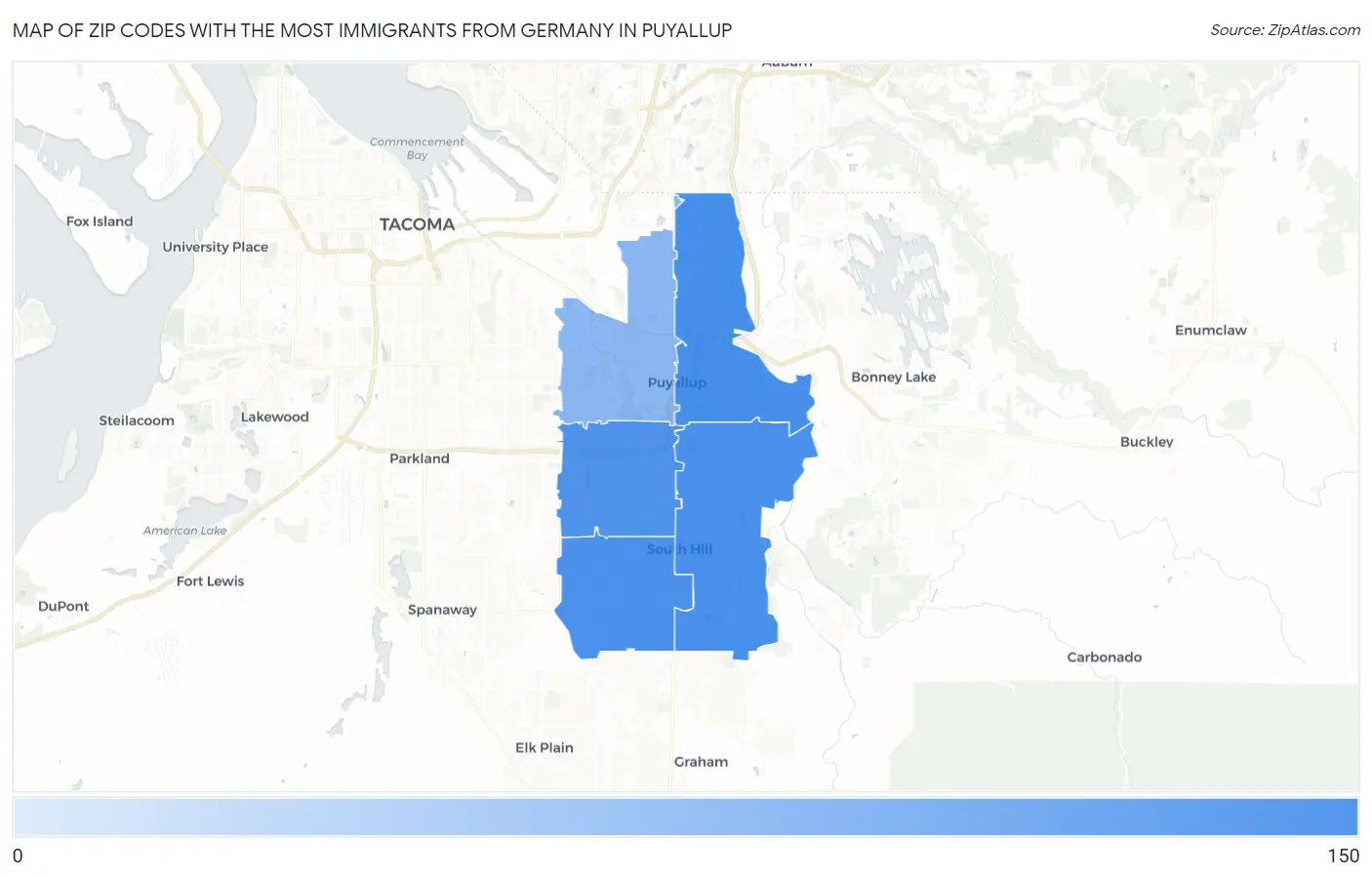 Zip Codes with the Most Immigrants from Germany in Puyallup Map