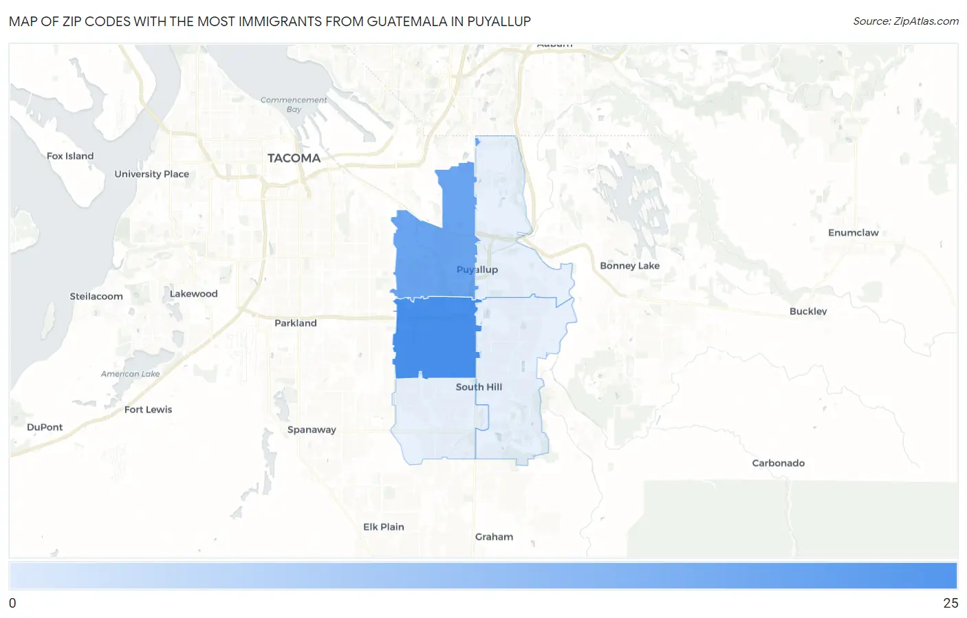 Zip Codes with the Most Immigrants from Guatemala in Puyallup Map
