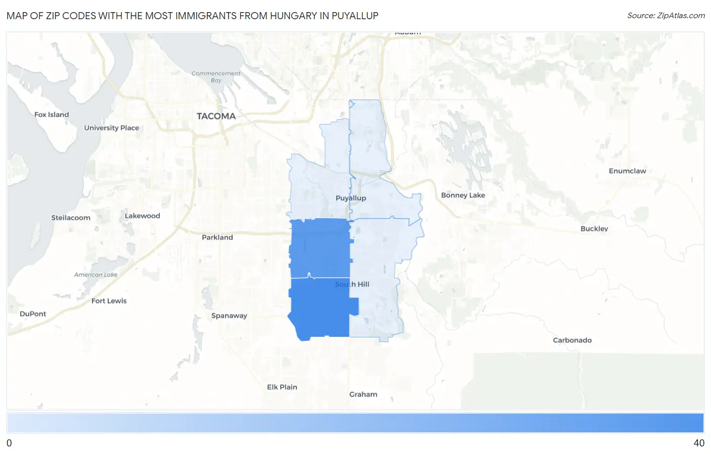 Zip Codes with the Most Immigrants from Hungary in Puyallup Map