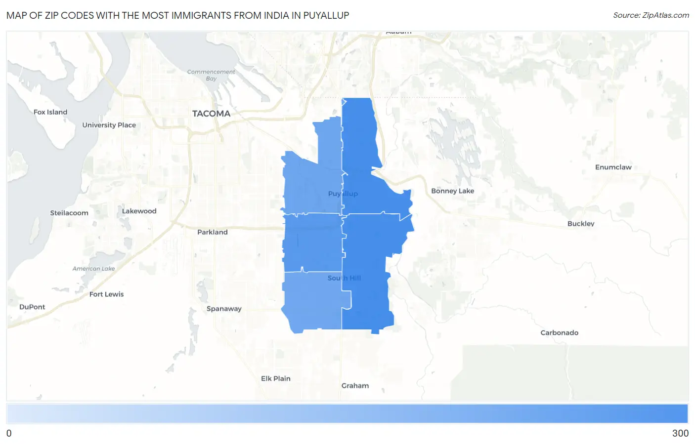 Zip Codes with the Most Immigrants from India in Puyallup Map
