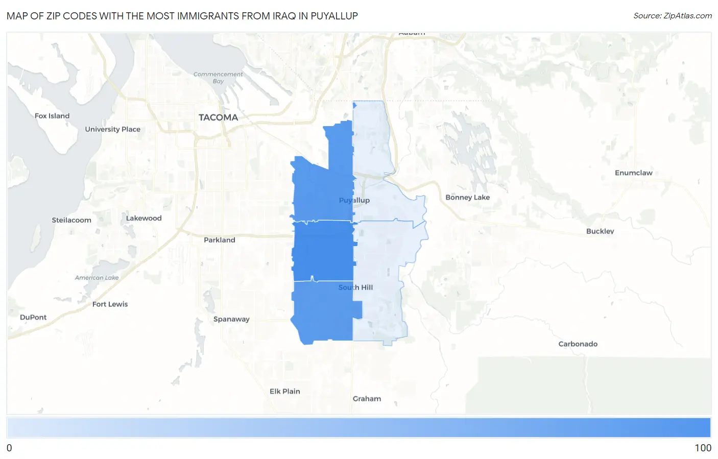Zip Codes with the Most Immigrants from Iraq in Puyallup Map
