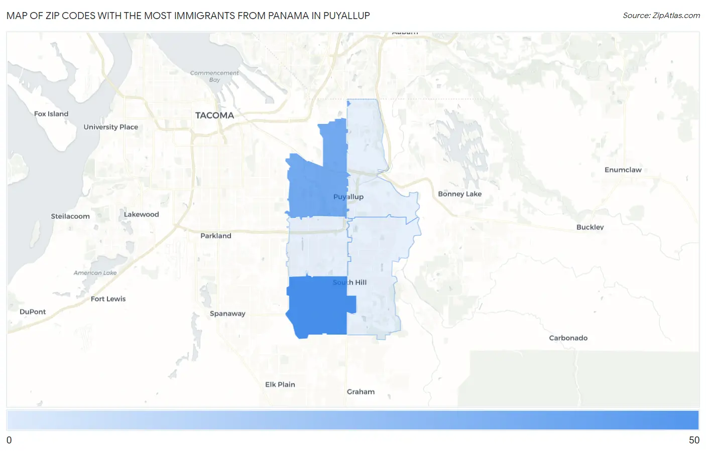 Zip Codes with the Most Immigrants from Panama in Puyallup Map
