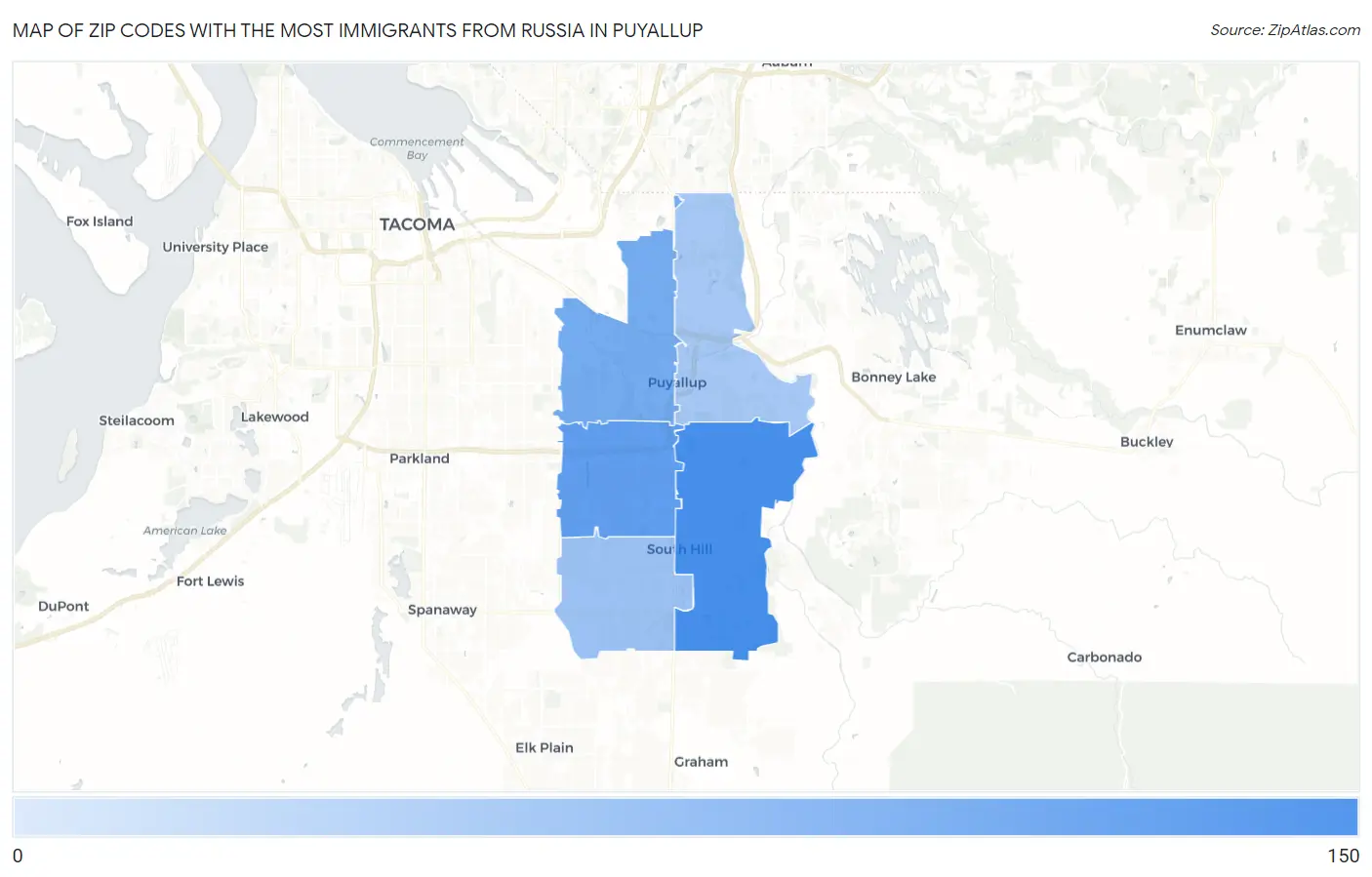 Zip Codes with the Most Immigrants from Russia in Puyallup Map