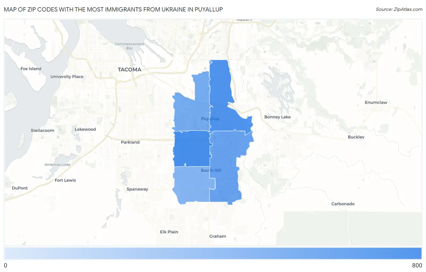 Zip Codes with the Most Immigrants from Ukraine in Puyallup Map