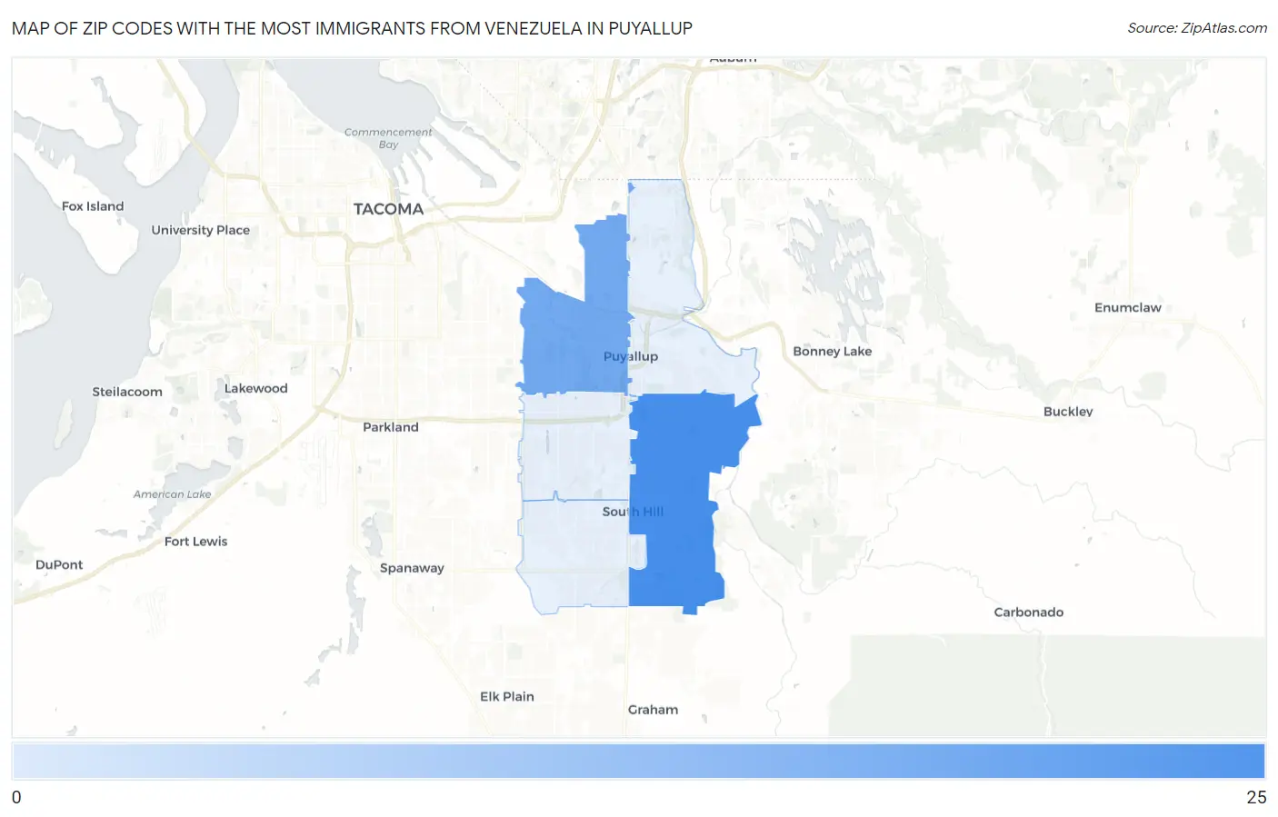 Zip Codes with the Most Immigrants from Venezuela in Puyallup Map