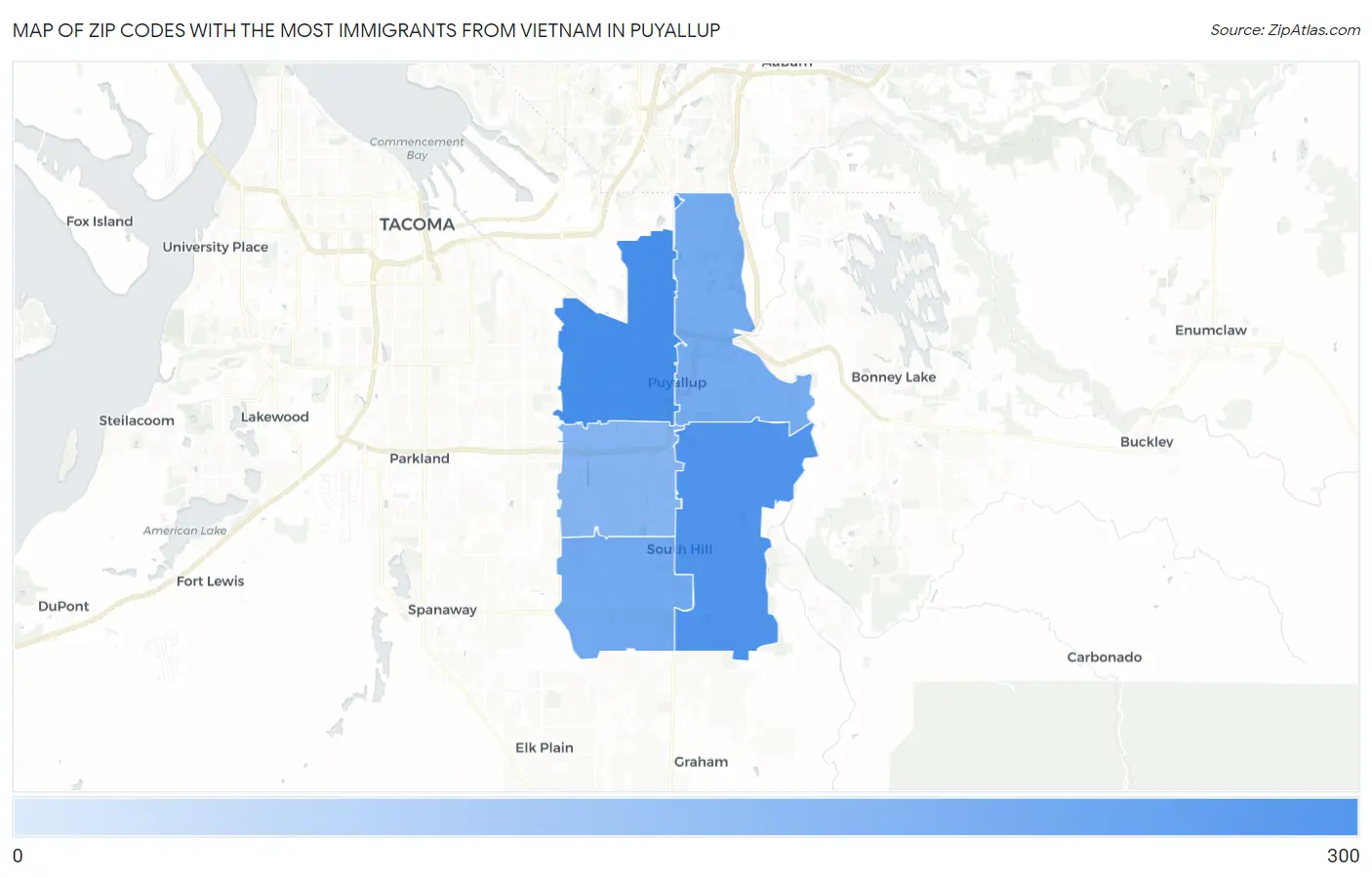 Zip Codes with the Most Immigrants from Vietnam in Puyallup Map