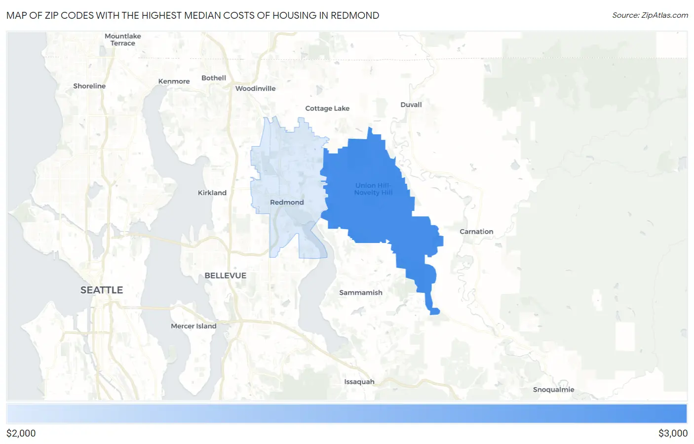 Zip Codes with the Highest Median Costs of Housing in Redmond Map
