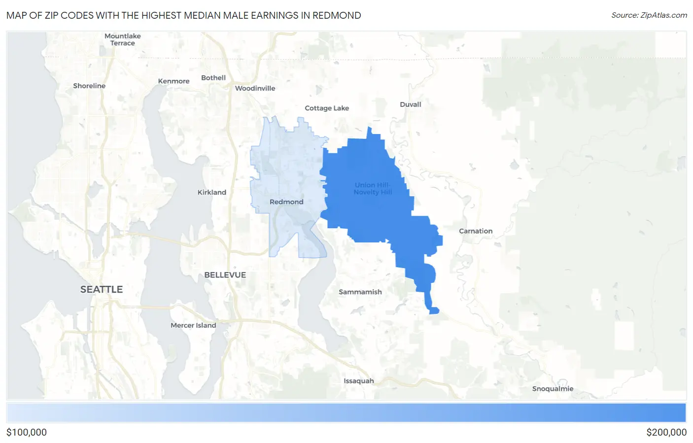 Zip Codes with the Highest Median Male Earnings in Redmond Map