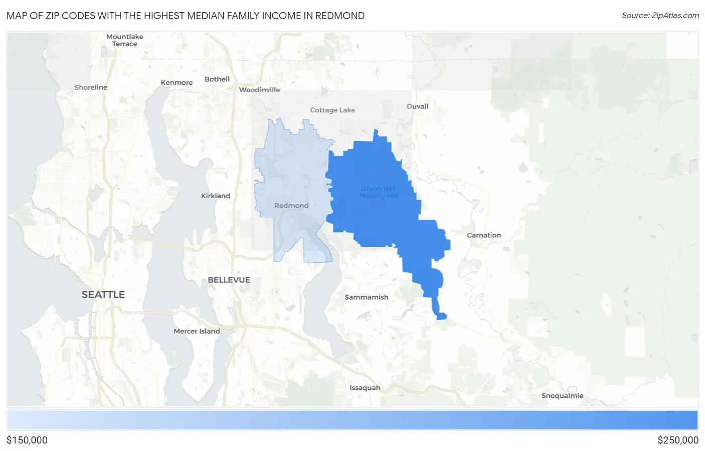 Zip Codes with the Highest Median Family Income in Redmond Map