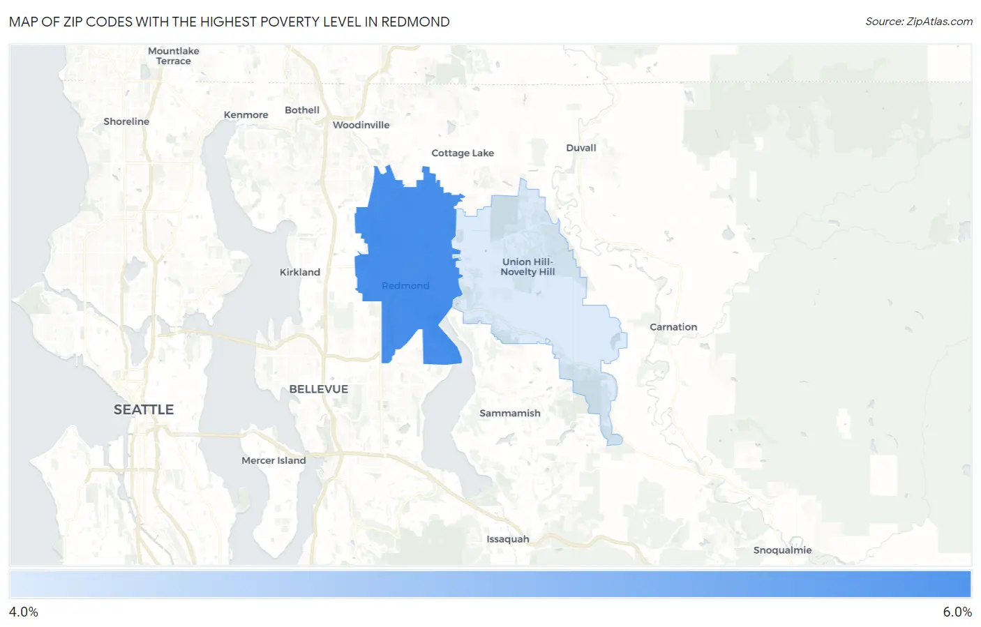 Zip Codes with the Highest Poverty Level in Redmond Map