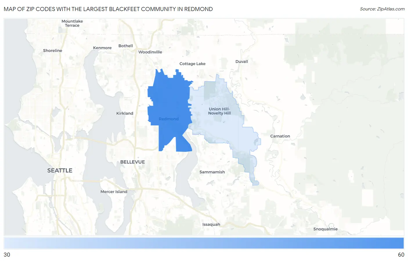 Zip Codes with the Largest Blackfeet Community in Redmond Map