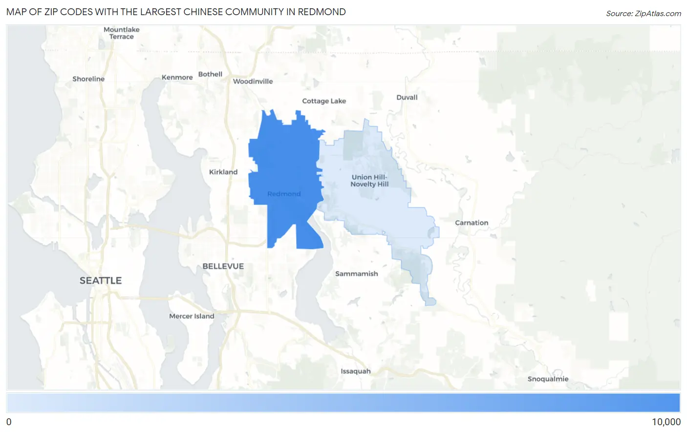 Zip Codes with the Largest Chinese Community in Redmond Map