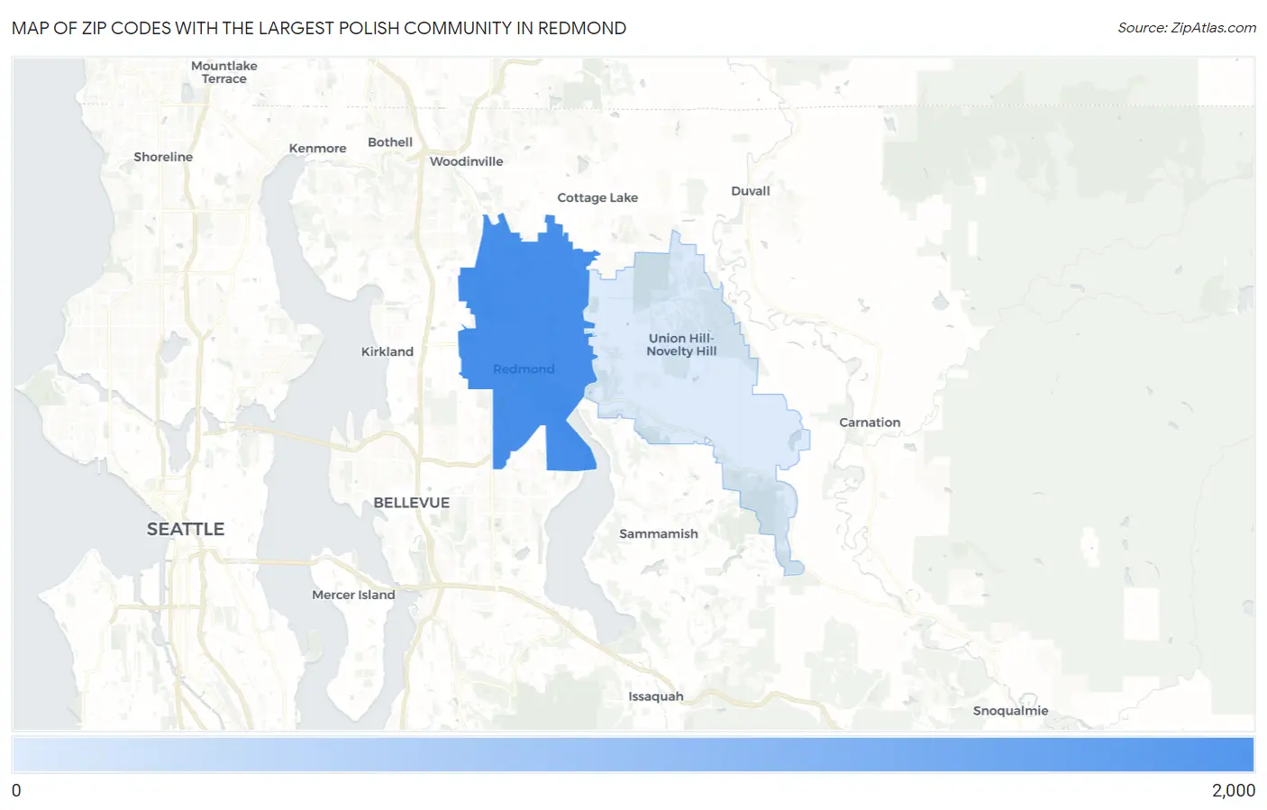 Zip Codes with the Largest Polish Community in Redmond Map