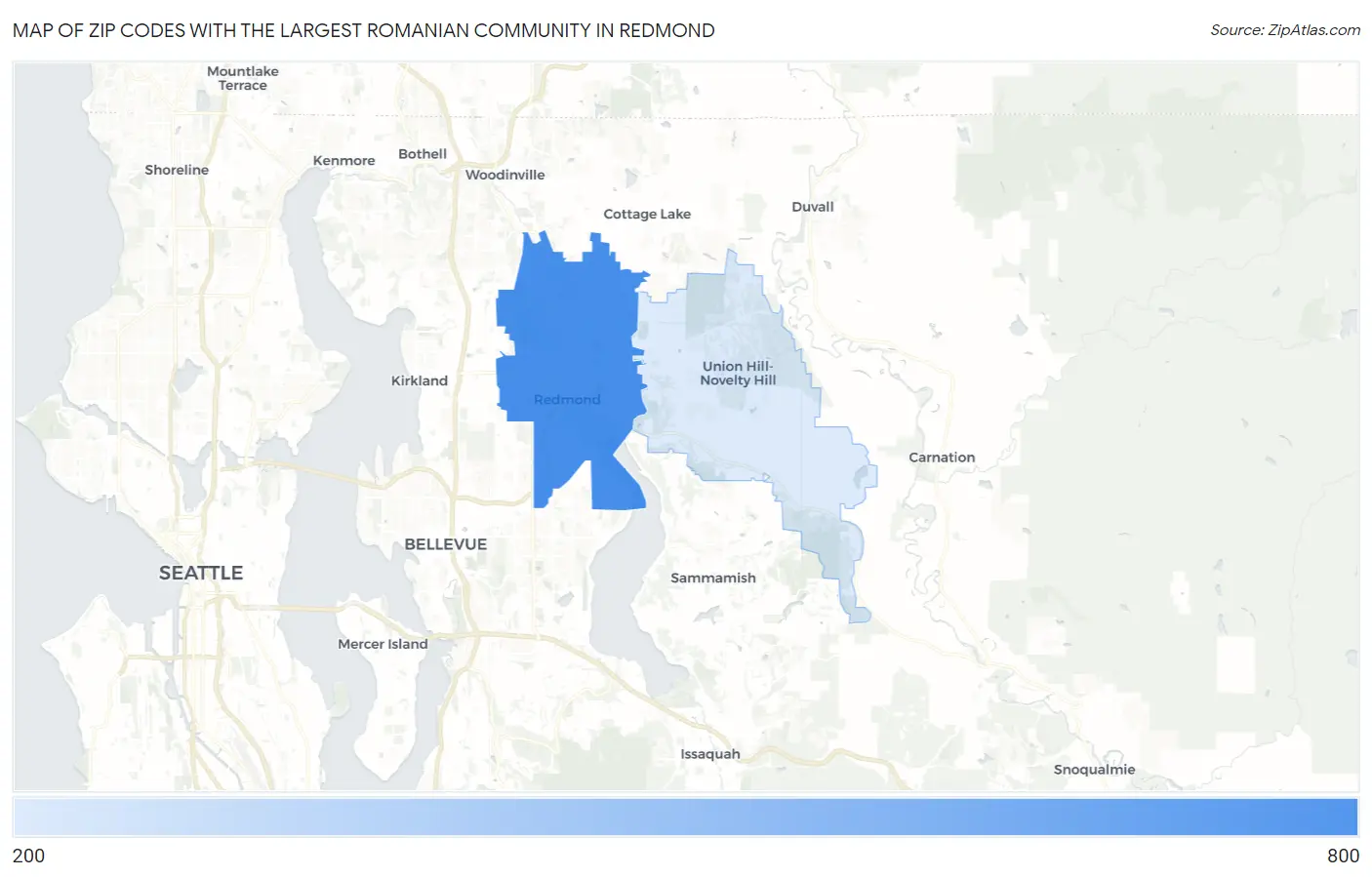 Zip Codes with the Largest Romanian Community in Redmond Map