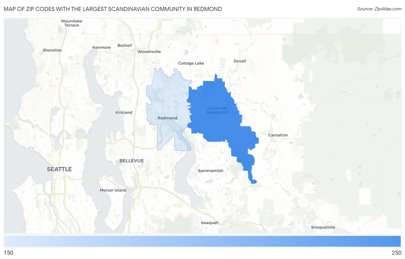 Zip Codes with the Largest Scandinavian Community in Redmond Map