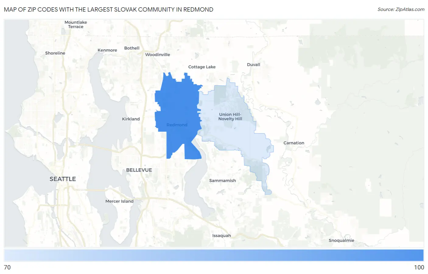 Zip Codes with the Largest Slovak Community in Redmond Map
