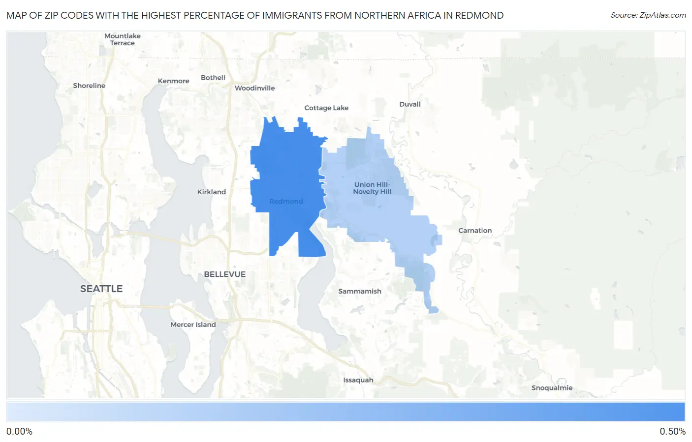 Zip Codes with the Highest Percentage of Immigrants from Northern Africa in Redmond Map
