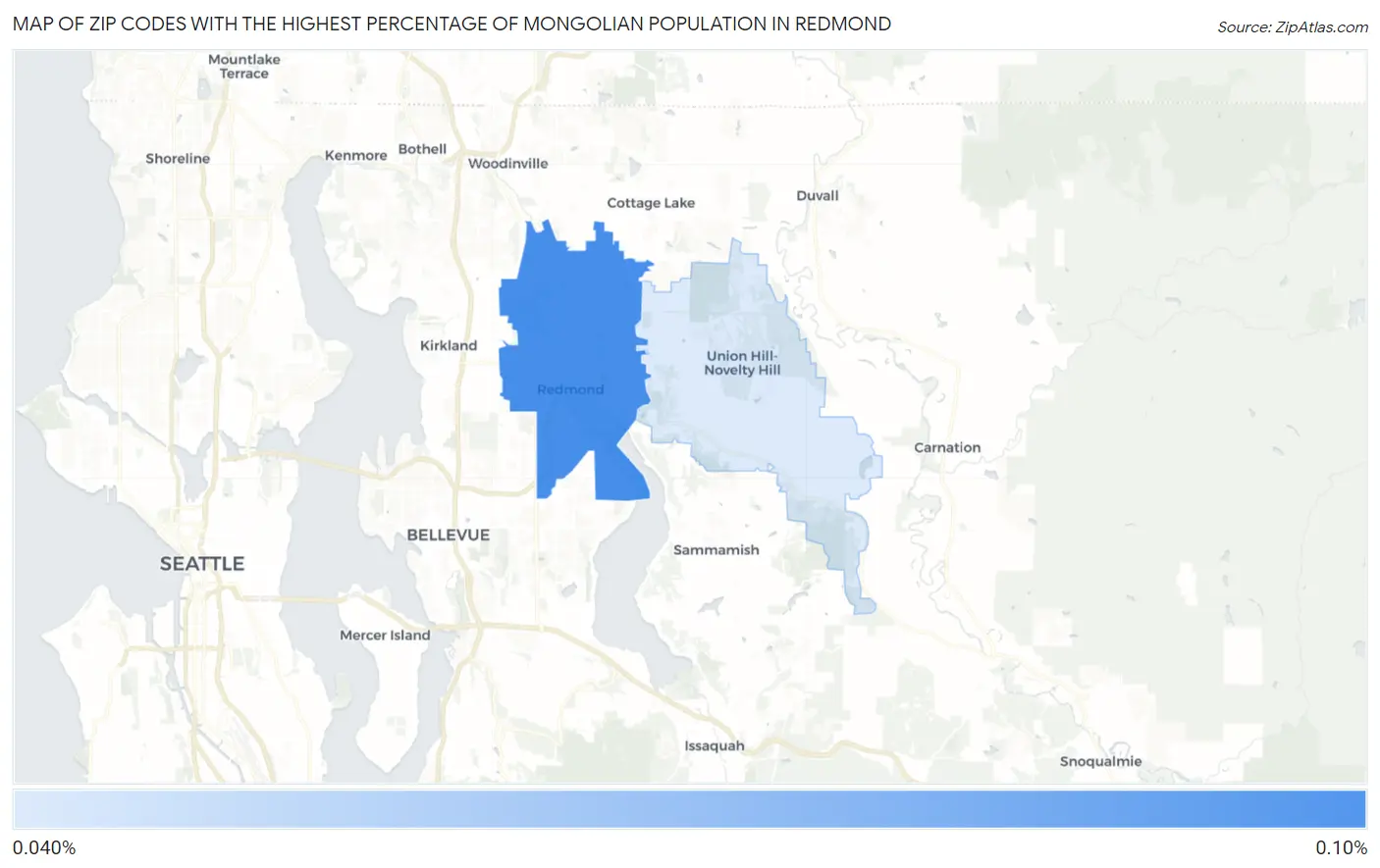 Zip Codes with the Highest Percentage of Mongolian Population in Redmond Map