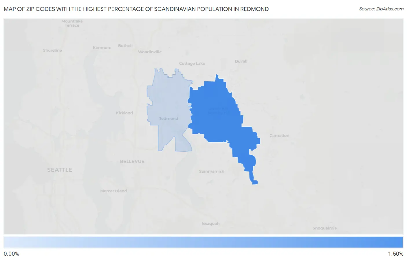 Zip Codes with the Highest Percentage of Scandinavian Population in Redmond Map