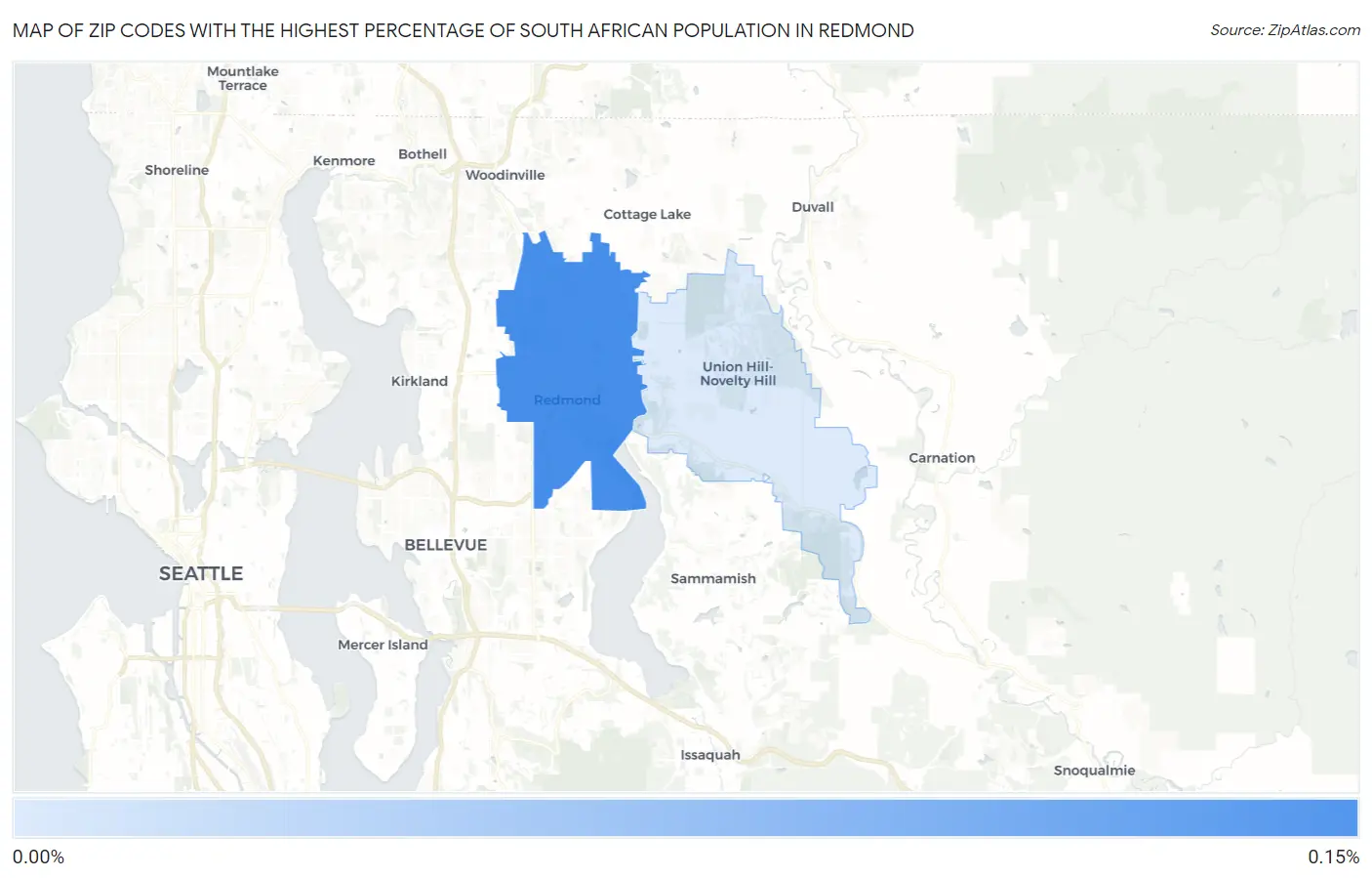 Zip Codes with the Highest Percentage of South African Population in Redmond Map