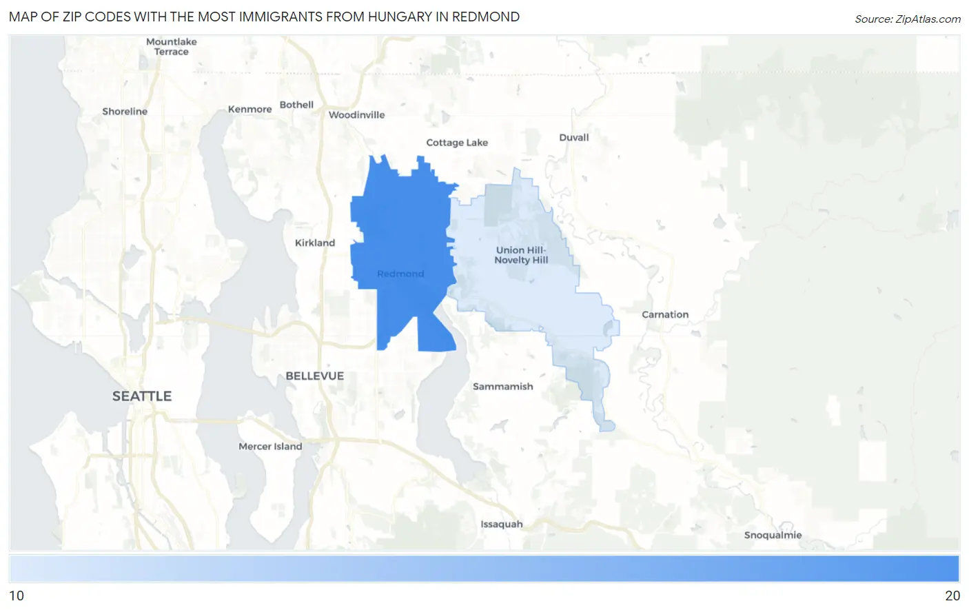 Zip Codes with the Most Immigrants from Hungary in Redmond Map