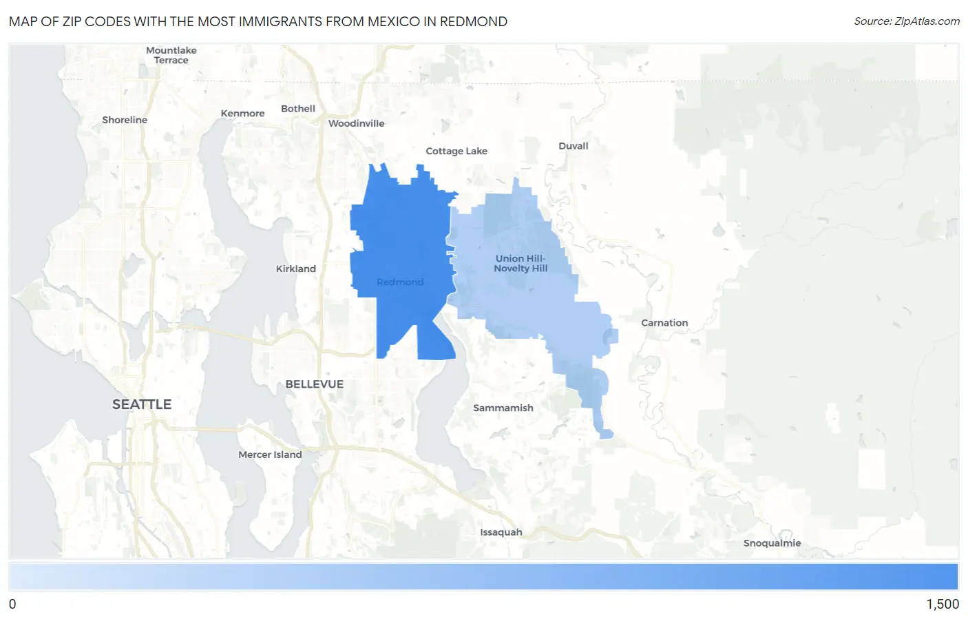 Zip Codes with the Most Immigrants from Mexico in Redmond Map