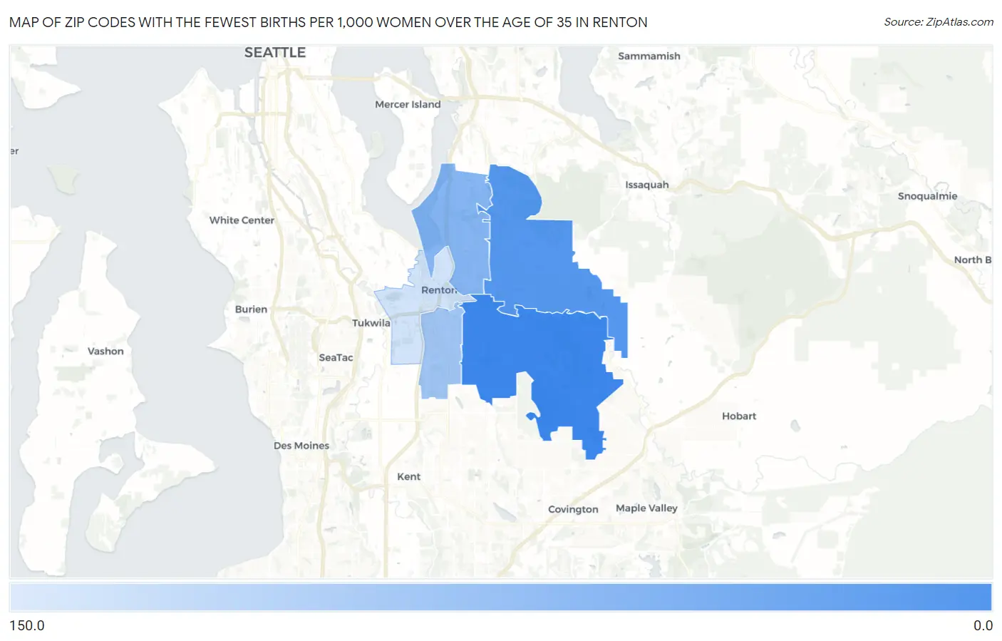 Zip Codes with the Fewest Births per 1,000 Women Over the Age of 35 in Renton Map