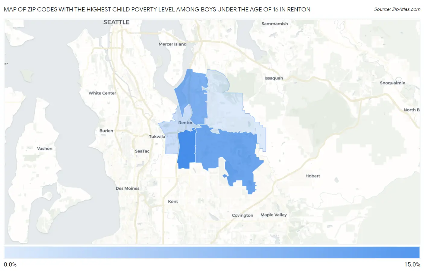 Zip Codes with the Highest Child Poverty Level Among Boys Under the Age of 16 in Renton Map