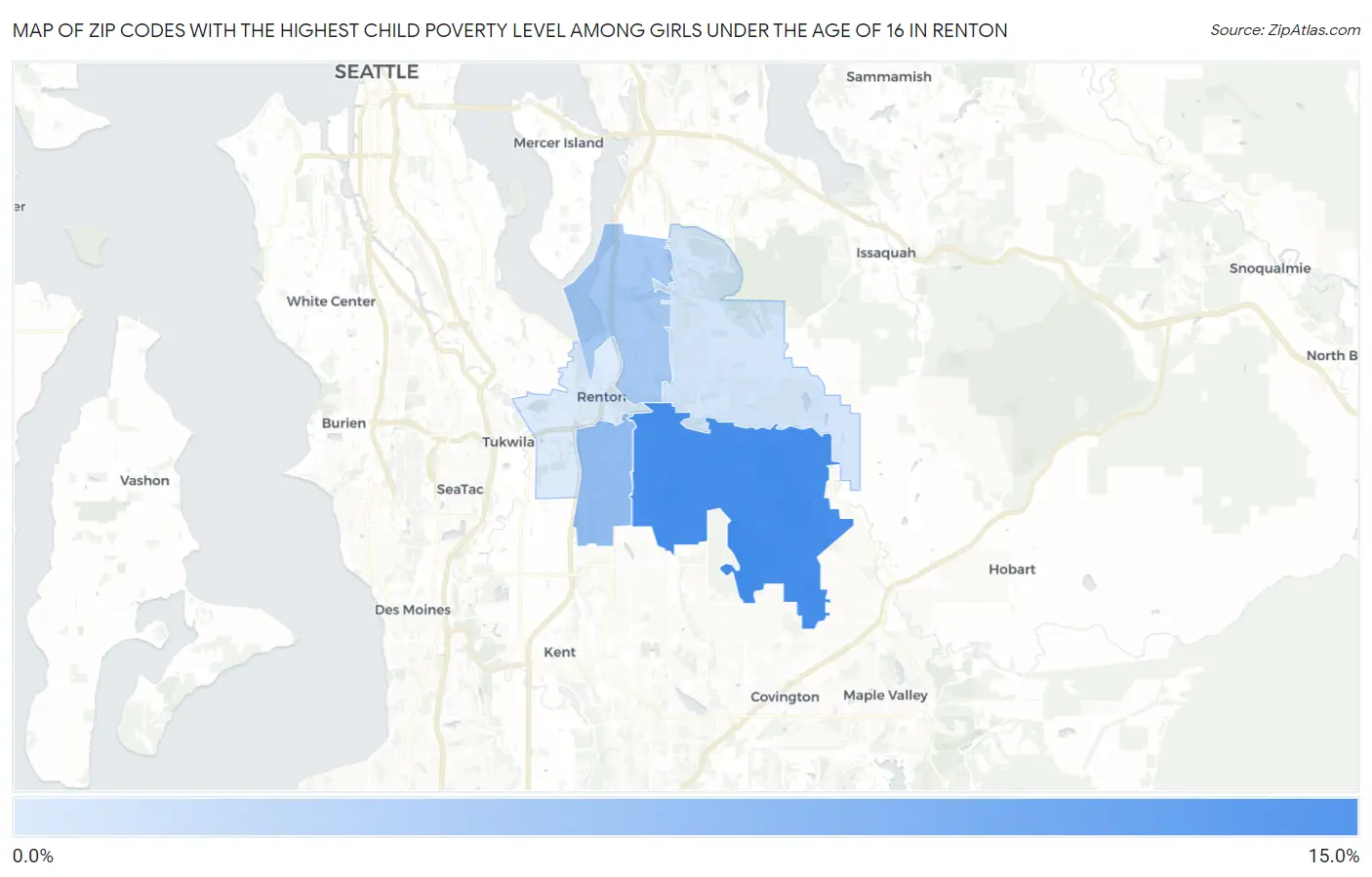 Zip Codes with the Highest Child Poverty Level Among Girls Under the Age of 16 in Renton Map