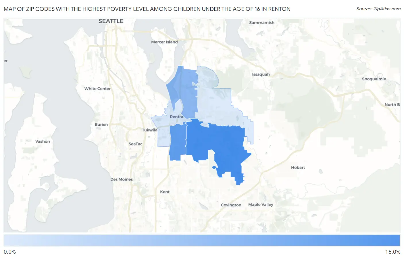 Zip Codes with the Highest Poverty Level Among Children Under the Age of 16 in Renton Map
