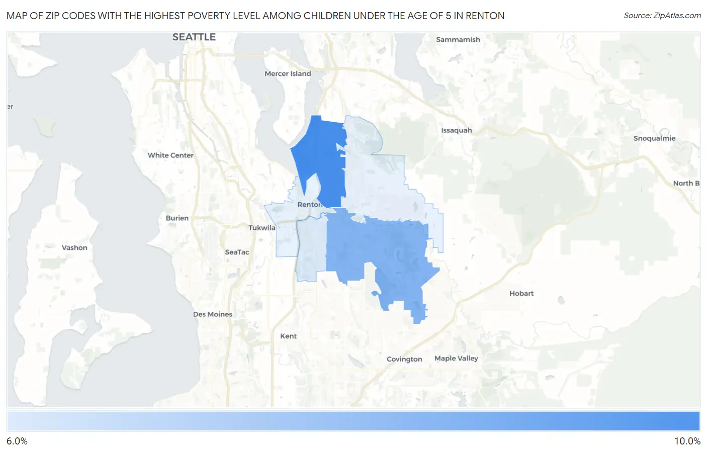Zip Codes with the Highest Poverty Level Among Children Under the Age of 5 in Renton Map