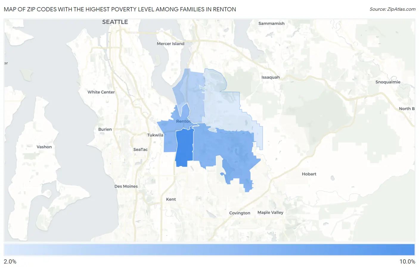 Zip Codes with the Highest Poverty Level Among Families in Renton Map