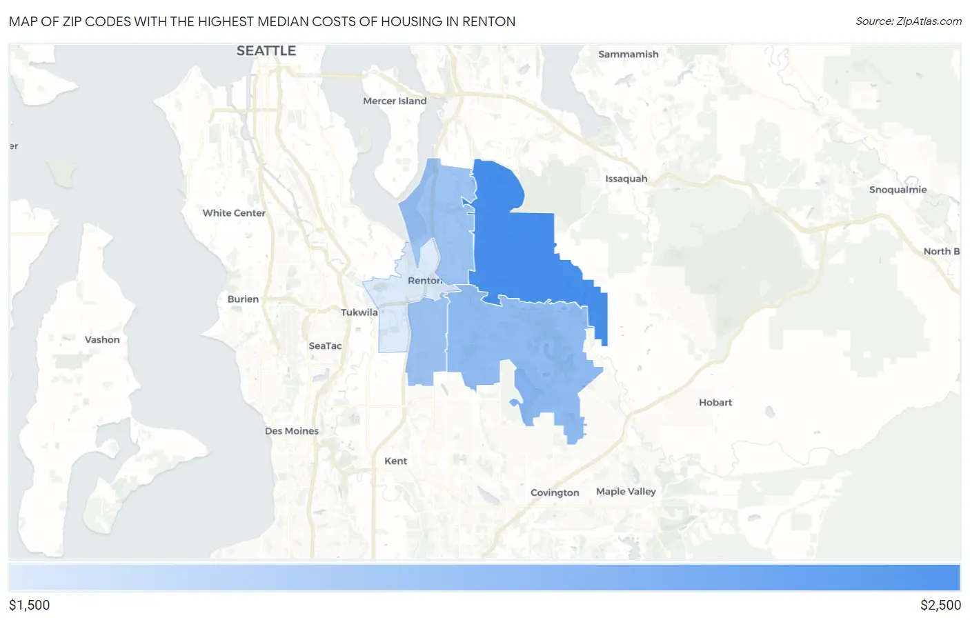 Zip Codes with the Highest Median Costs of Housing in Renton Map