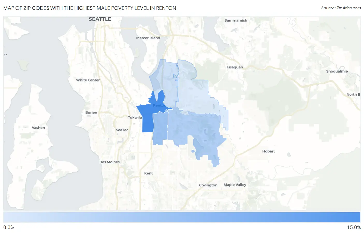 Zip Codes with the Highest Male Poverty Level in Renton Map