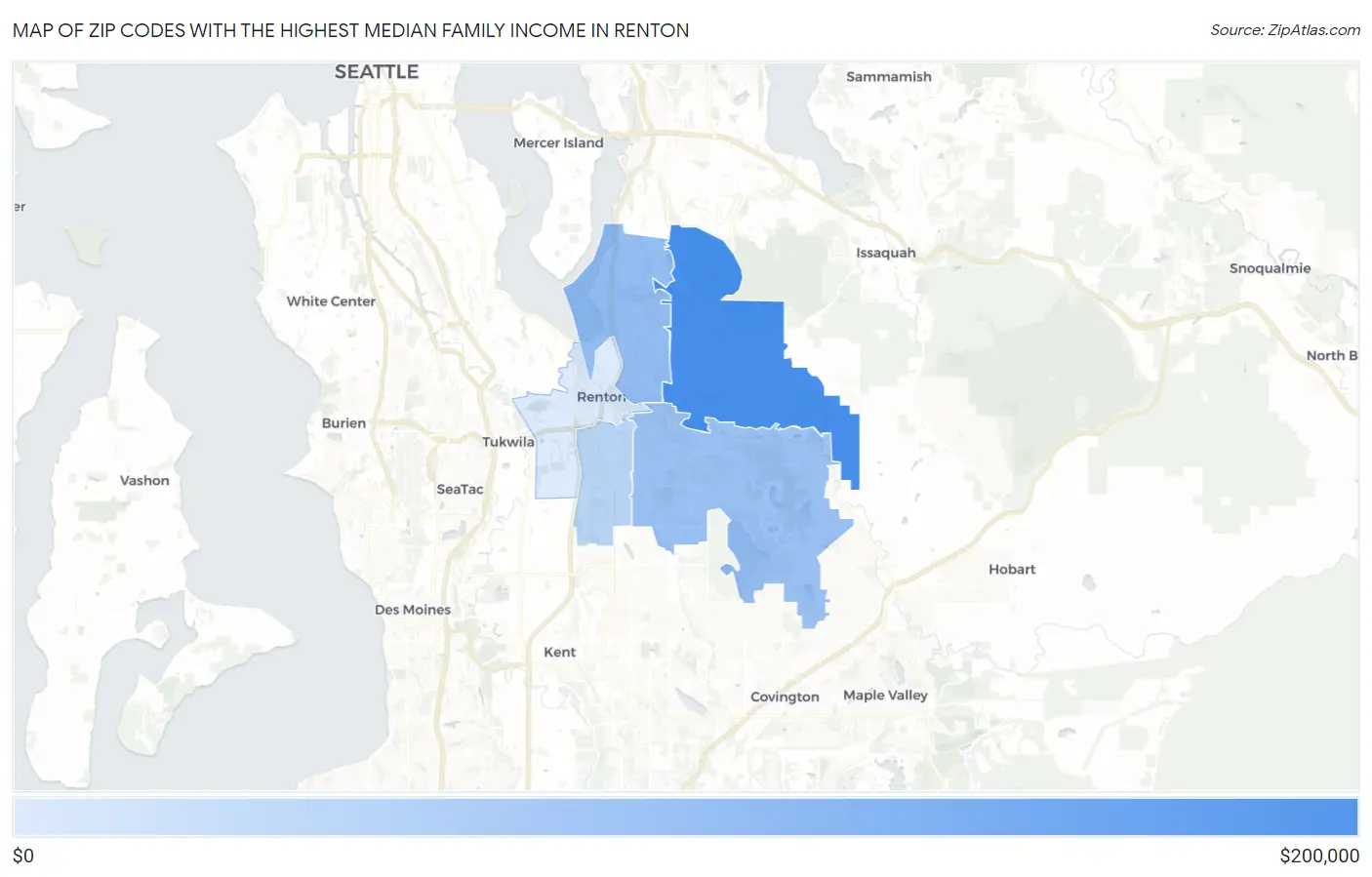 Zip Codes with the Highest Median Family Income in Renton Map